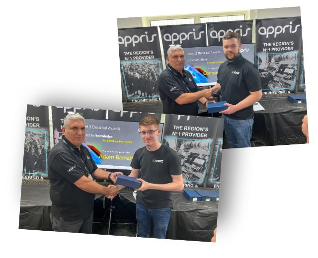 Adam and Conor collect their apprenticeship awards